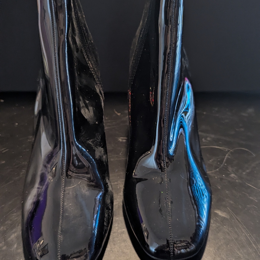 Betsey Johnson Black Patent Ankle Boots with Colorful Beaded Heel - Picture 2 of 7